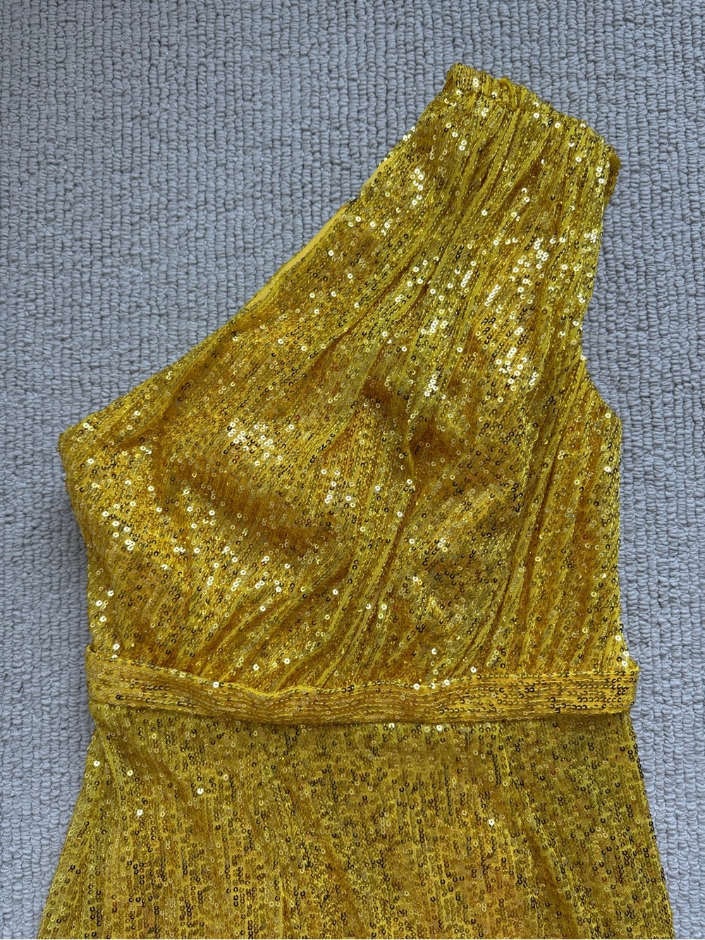 Mac Duggal One-Shoulder Yellow Sequin Evening Gown - Picture 4 of 6